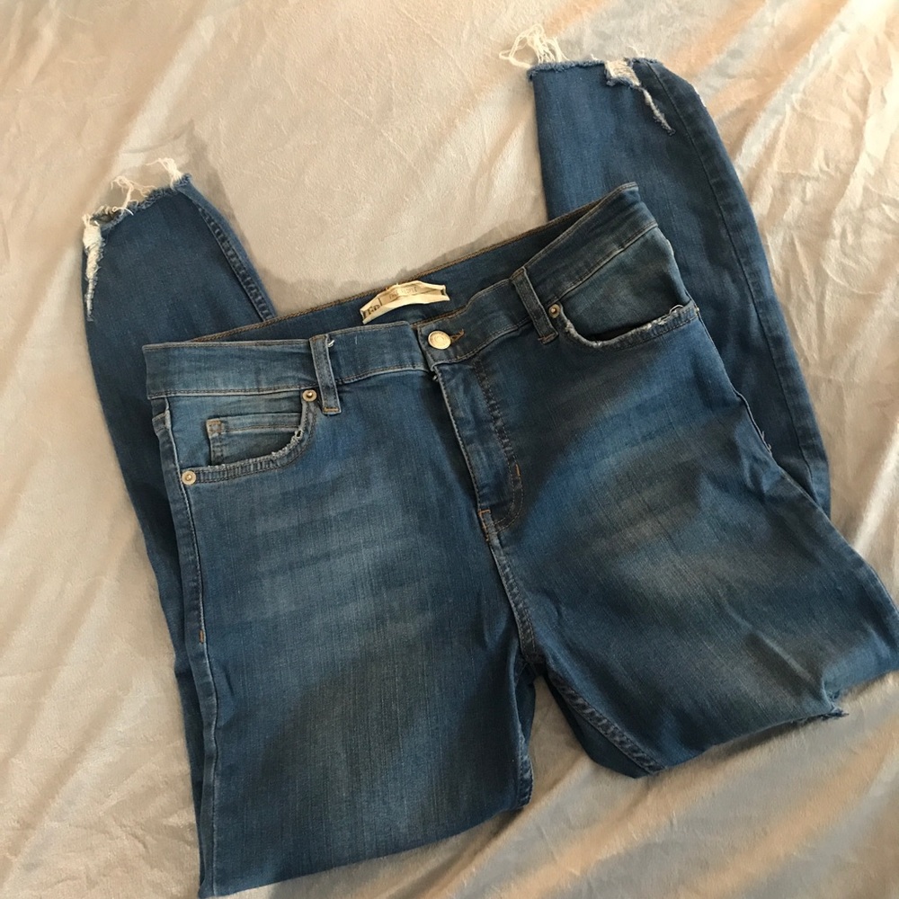 Free People Blue Distressed Skinny Jeans Size W29 Short - Picture 3 of 12